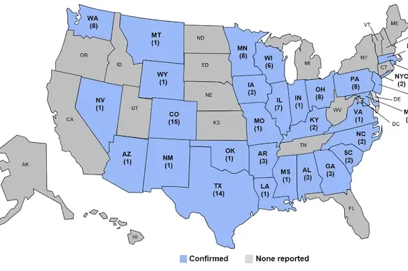 Cases of AFM, by state, confirmed in 2018.